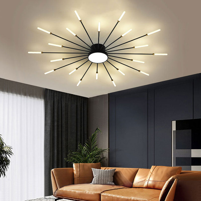 Linear Starburst Flush Mount Ceiling Light with LED Arrays for Living Room and Bedroom in Black or Gold Finish