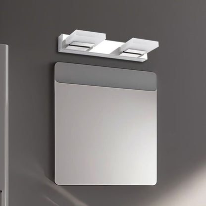 Modern Square LED Vanity Light Wall Sconce – Metal & Acrylic, Silver Finish, Rotatable Bulb for Bathroom Mirror Lighting