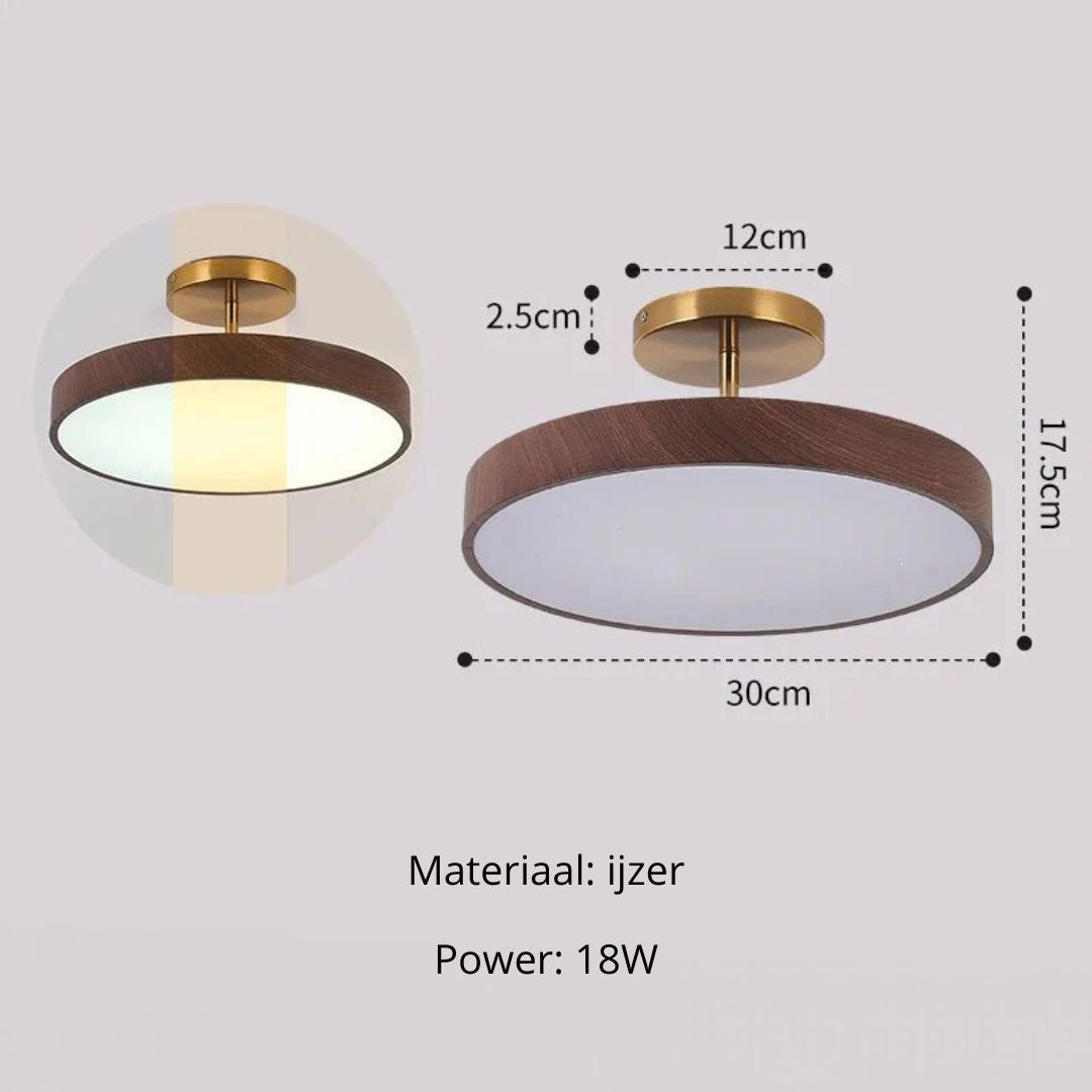 Semi-Flush Mount LED Fixture with Wood Grain Accent for Bedroom, Living Room & Dining Room Ambient Lighting