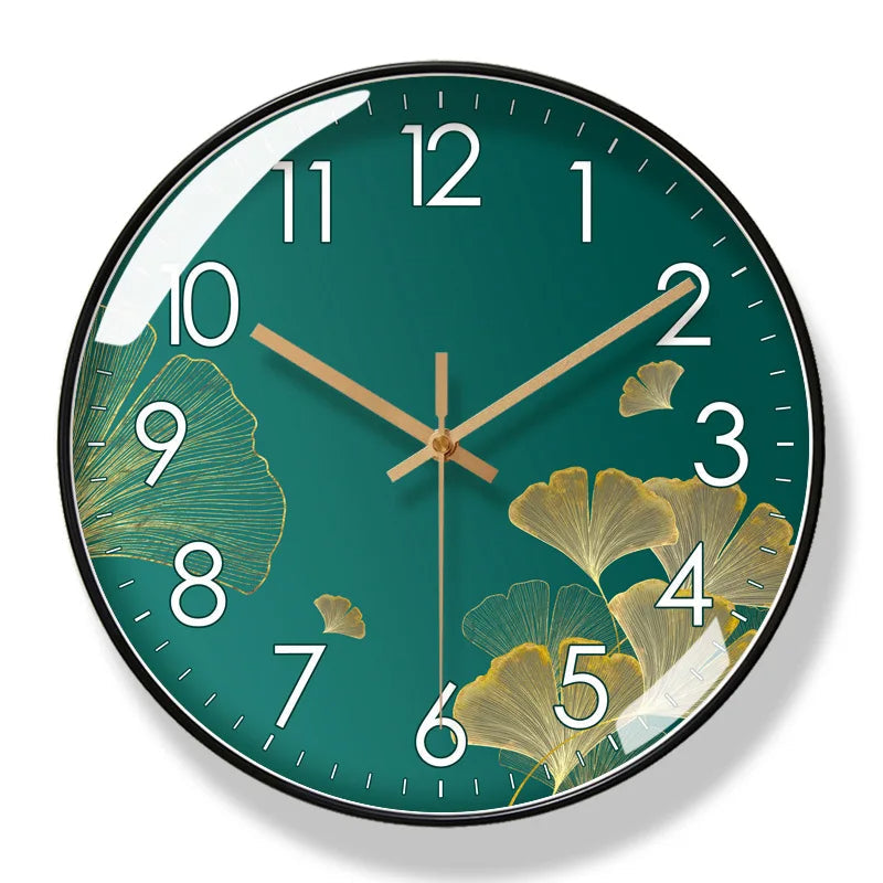 Silent Flower Wall Clock with Botanical Dial Design - Quiet Sweep Movement - Glass Cover & Metal Hands - Non-Ticking Timepiece
