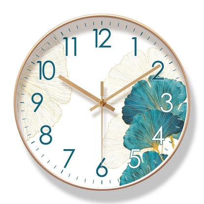 Silent Flower Wall Clock with Botanical Dial Design - Quiet Sweep Movement - Glass Cover & Metal Hands - Non-Ticking Timepiece