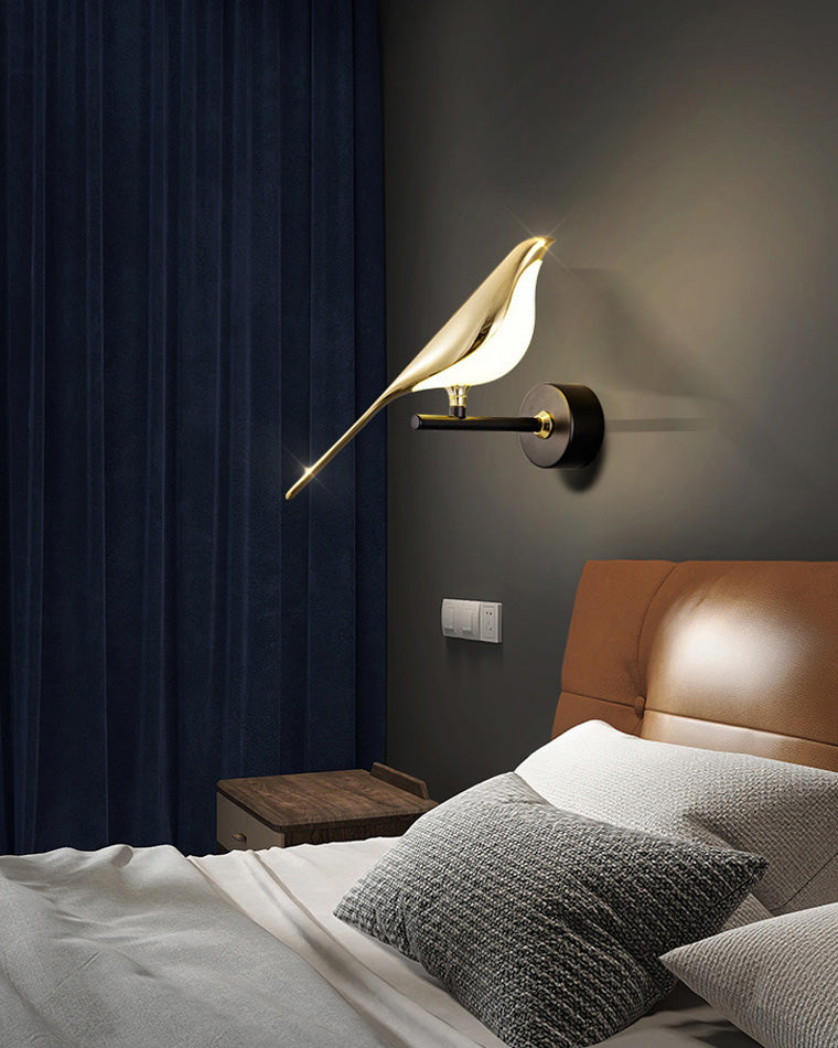 Sculptural Bird Sconce Light with Black & Gold Finish for Bedroom, Hallway, Living Room | Modern Metal Indoor Fixture 11 in Wide