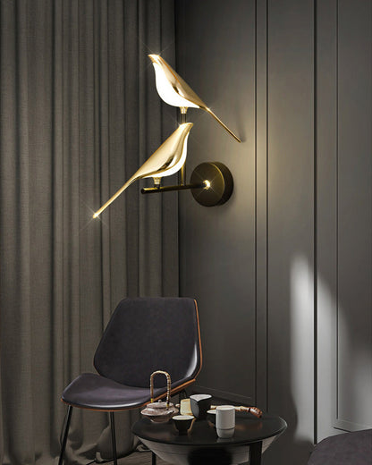 Sculptural Bird Sconce Light with Black & Gold Finish for Bedroom, Hallway, Living Room | Modern Metal Indoor Fixture 11 in Wide