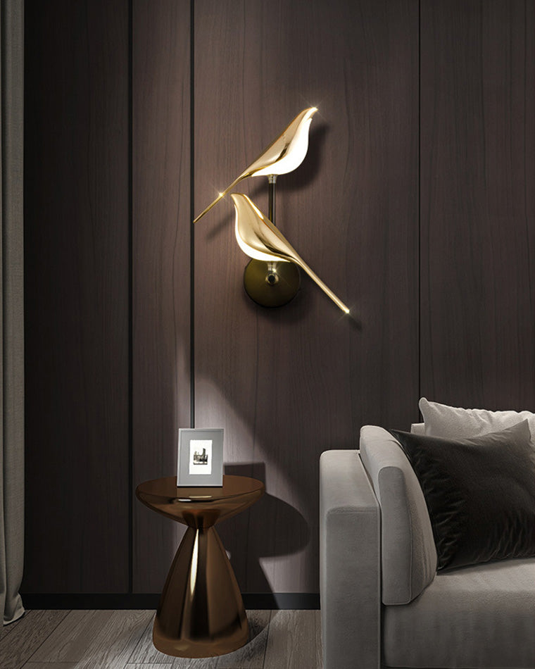 Sculptural Bird Sconce Light with Black & Gold Finish for Bedroom, Hallway, Living Room | Modern Metal Indoor Fixture 11 in Wide