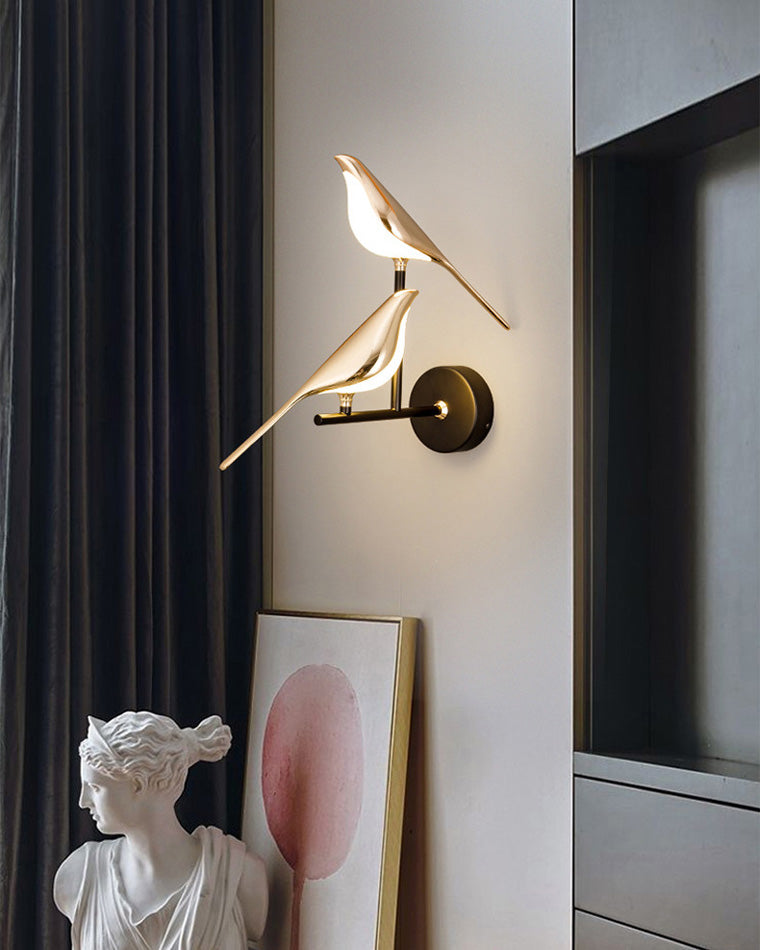 Sculptural Bird Sconce Light with Black & Gold Finish for Bedroom, Hallway, Living Room | Modern Metal Indoor Fixture 11 in Wide