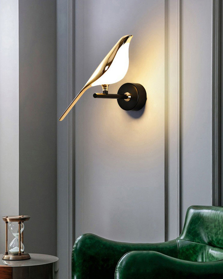 Sculptural Bird Sconce Light with Black & Gold Finish for Bedroom, Hallway, Living Room | Modern Metal Indoor Fixture 11 in Wide