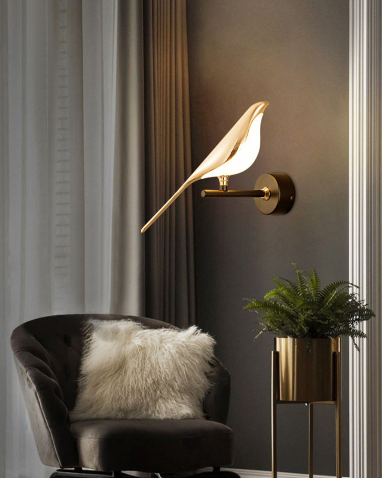 Sculptural Bird Sconce Light with Black & Gold Finish for Bedroom, Hallway, Living Room | Modern Metal Indoor Fixture 11 in Wide