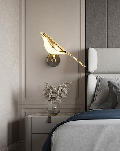 Sculptural Bird Sconce Light with Black & Gold Finish for Bedroom, Hallway, Living Room | Modern Metal Indoor Fixture 11 in Wide