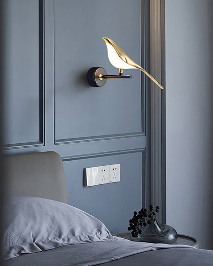 Sculptural Bird Sconce Light with Black & Gold Finish for Bedroom, Hallway, Living Room | Modern Metal Indoor Fixture 11 in Wide
