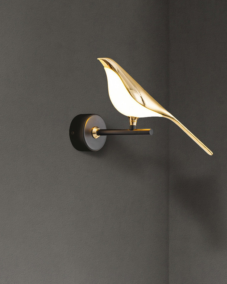 Sculptural Bird Sconce Light with Black & Gold Finish for Bedroom, Hallway, Living Room | Modern Metal Indoor Fixture 11 in Wide