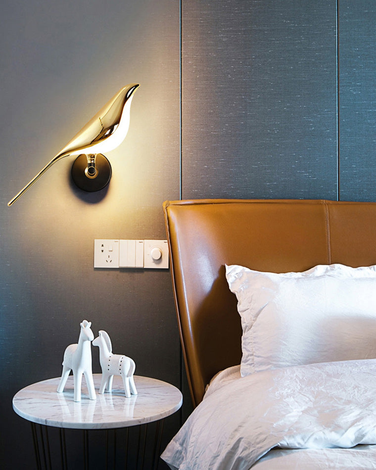 Sculptural Bird Sconce Light with Black & Gold Finish for Bedroom, Hallway, Living Room | Modern Metal Indoor Fixture 11 in Wide