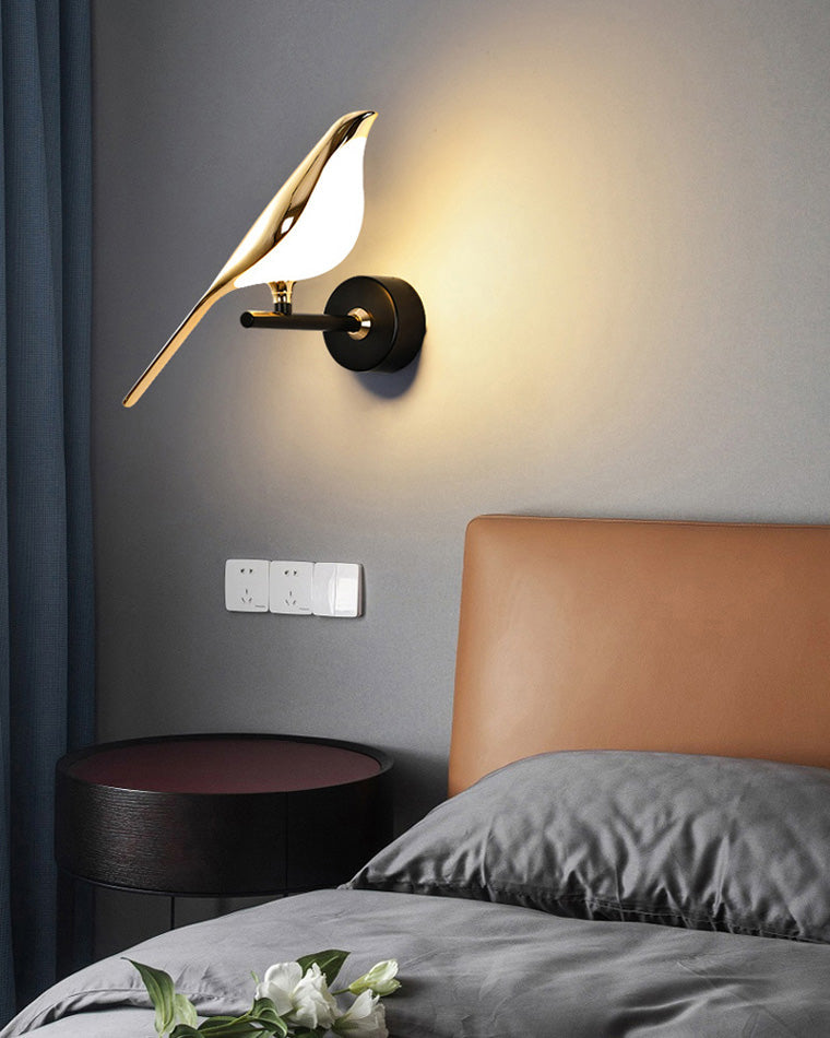 Sculptural Bird Sconce Light with Black & Gold Finish for Bedroom, Hallway, Living Room | Modern Metal Indoor Fixture 11 in Wide