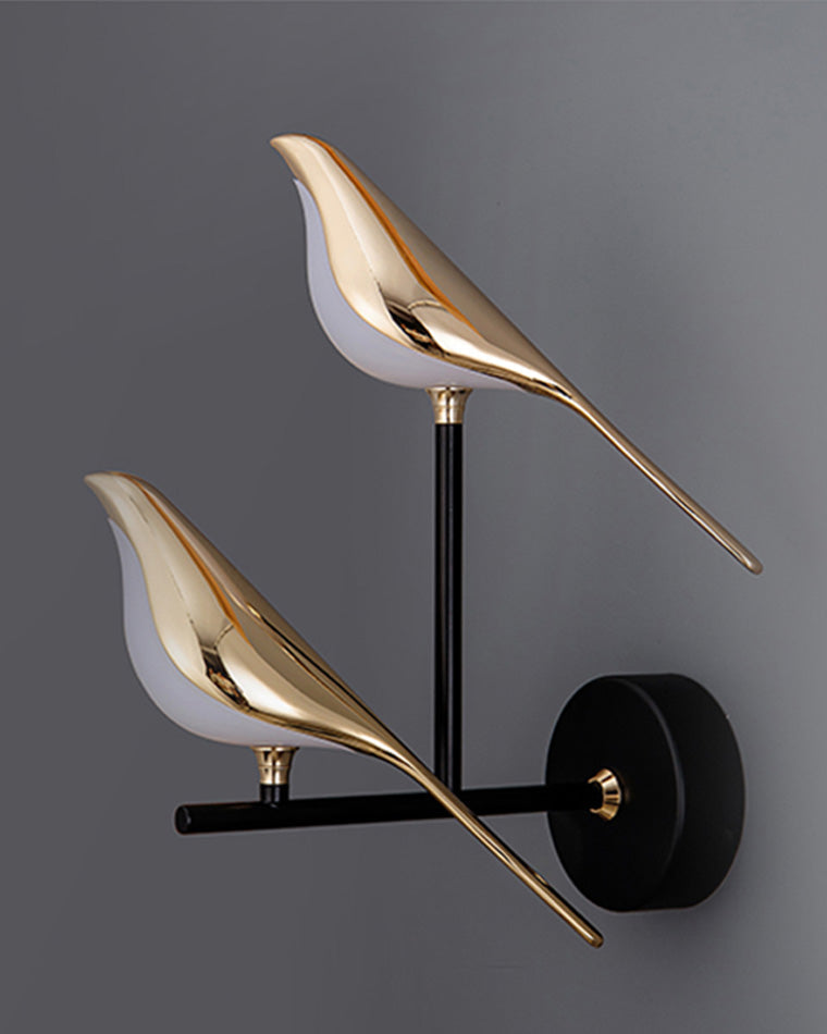Sculptural Bird Sconce Light with Black & Gold Finish for Bedroom, Hallway, Living Room | Modern Metal Indoor Fixture 11 in Wide