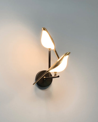 Sculptural Bird Sconce Light with Black & Gold Finish for Bedroom, Hallway, Living Room | Modern Metal Indoor Fixture 11 in Wide