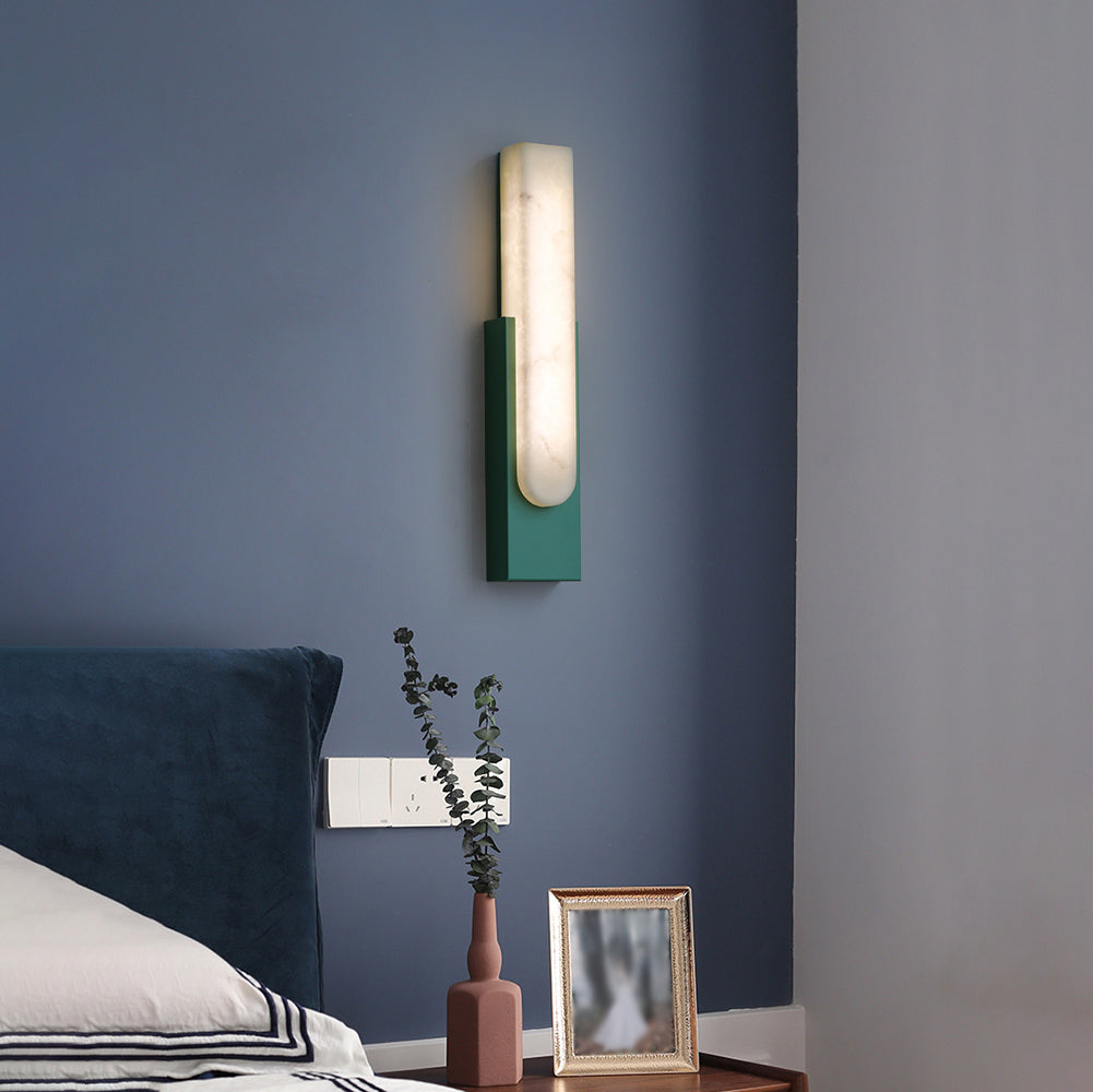 LED Sconce Light 20 Inch Vertical Alabaster Shade Gold Base Hardwired Modern Bedroom Hallway Wall Fixture for Contemporary Homes