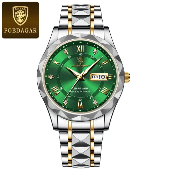 Men's Analog Quartz Watch with Luminous Hands, Date Window, and Stainless Steel Band for Business & Everyday Wear