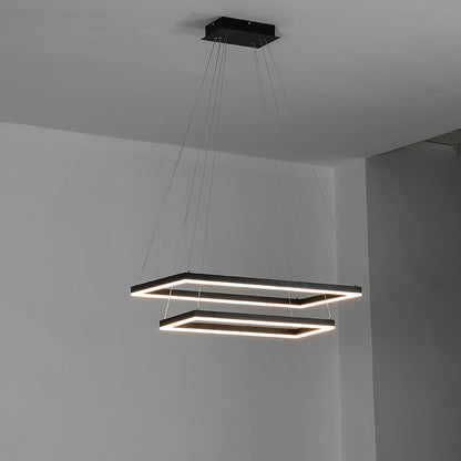 Multi-Tier Linear Suspension Fixture with Integrated LED, Adjustable Cable, Matte Black Metal Frame for Dining & Living Spaces