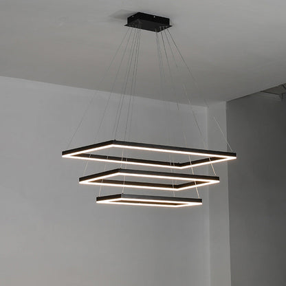 Multi-Tier Linear Suspension Fixture with Integrated LED, Adjustable Cable, Matte Black Metal Frame for Dining & Living Spaces