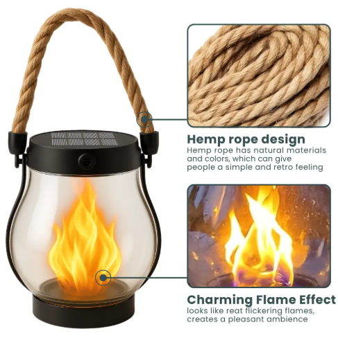 USB Rechargeable Portable Lantern with Hemp Handle & Auto Light Sensor for Patio Deck Porch Bedroom Camping Outdoor Indoor Ambient Lighting