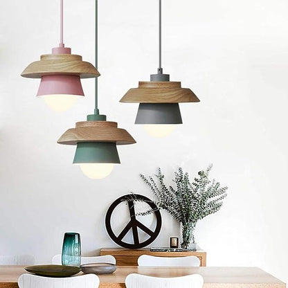 Modern Wood Pendant Light with Adjustable Cable in 5 Colors for Dining Room, Kitchen, Bedroom