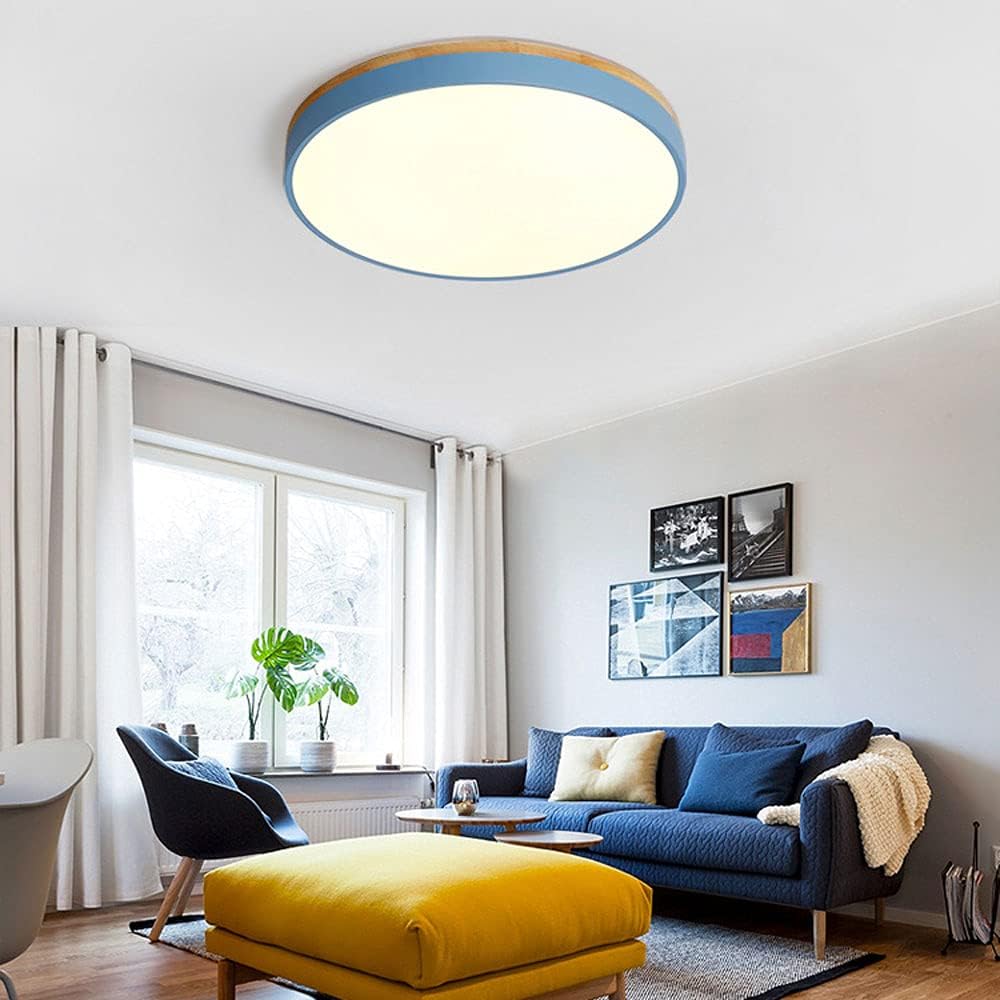 Round Wood Flush Mount LED Ceiling Light 3-Color Dimmable Scandinavian Style for Living Room Bedroom Kitchen
