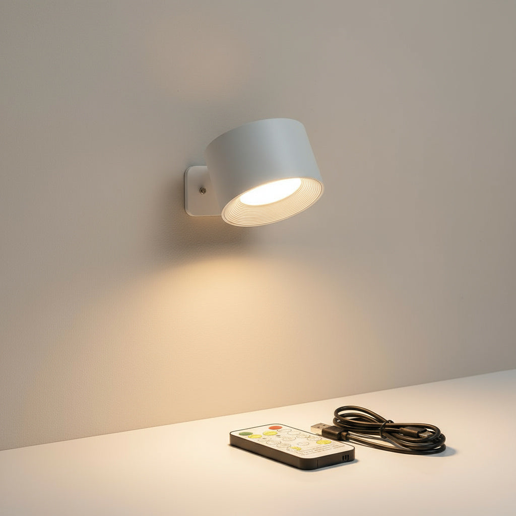 Cordless Rechargeable LED Wall Light with Remote Control | Adjustable Rotating Magnetic Sconce for Bedroom Living Room Hallway | Touch Dimmi