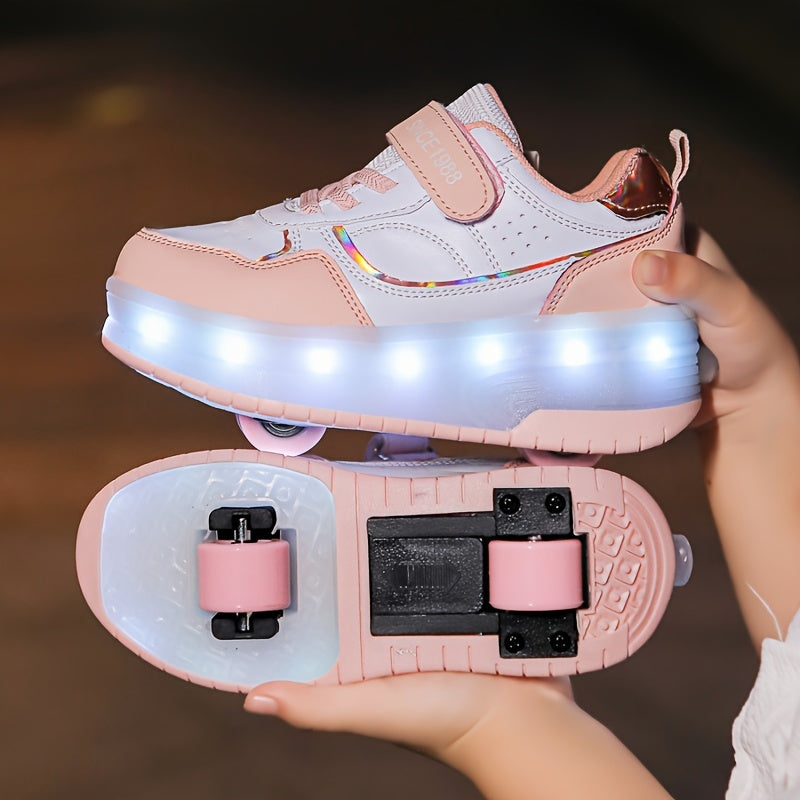 Light-Up Roller Skate Shoes for Kids with Detachable Wheels Purple Rechargeable Sneakers Boys Girls Indoor Outdoor Heelys-Style Footwear Ath