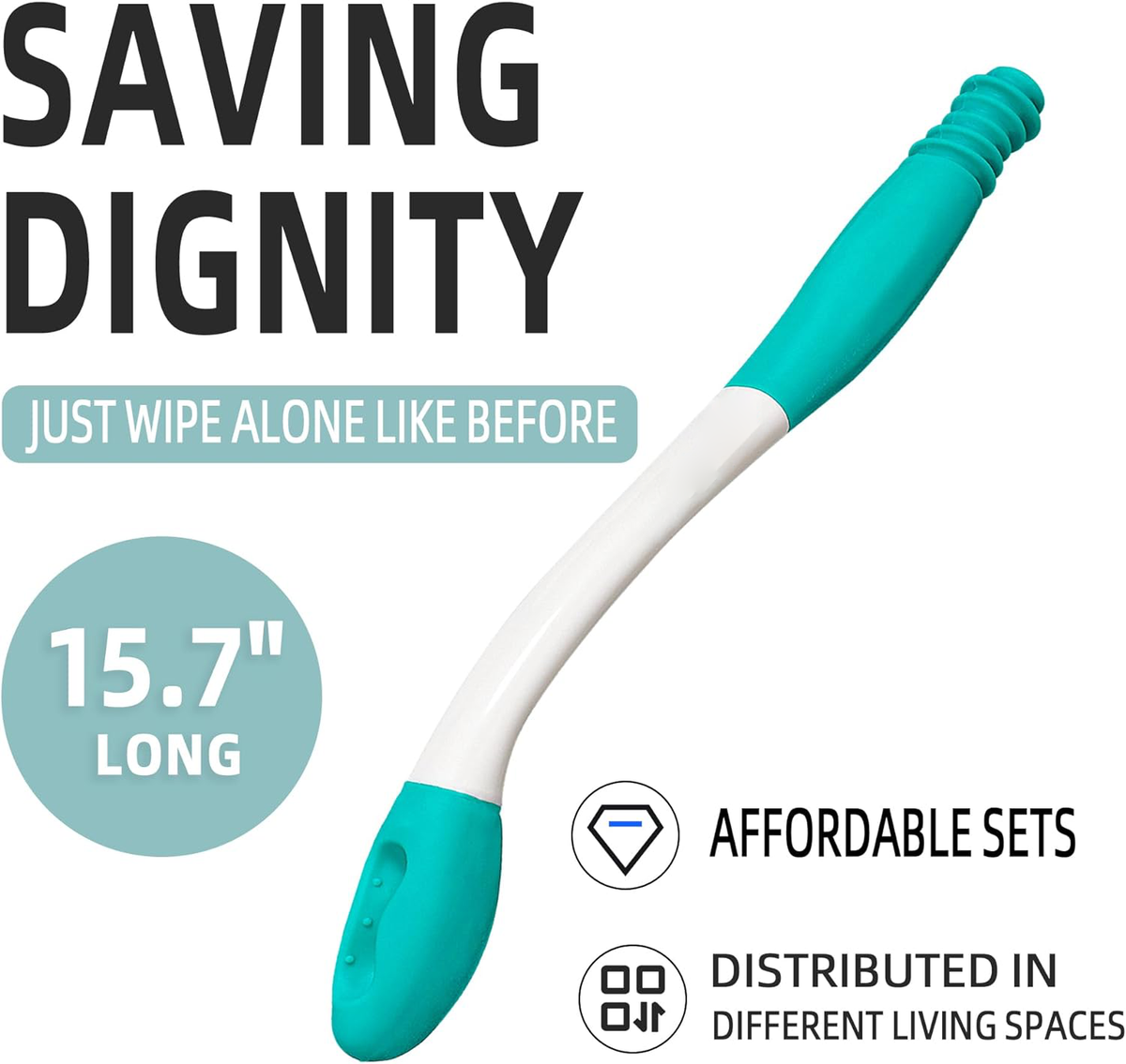 Extended-Reach Personal Hygiene Aid with Button Release for Bathroom Independence & Dignity – 15-Inch Comfort Grip Tool for Limited