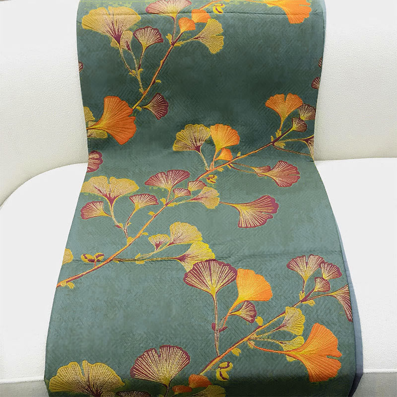 Reversible Cotton Throw Blanket with Ginkgo Leaf Pattern – Lightweight Summer Quilt for Bed, Sofa & Travel