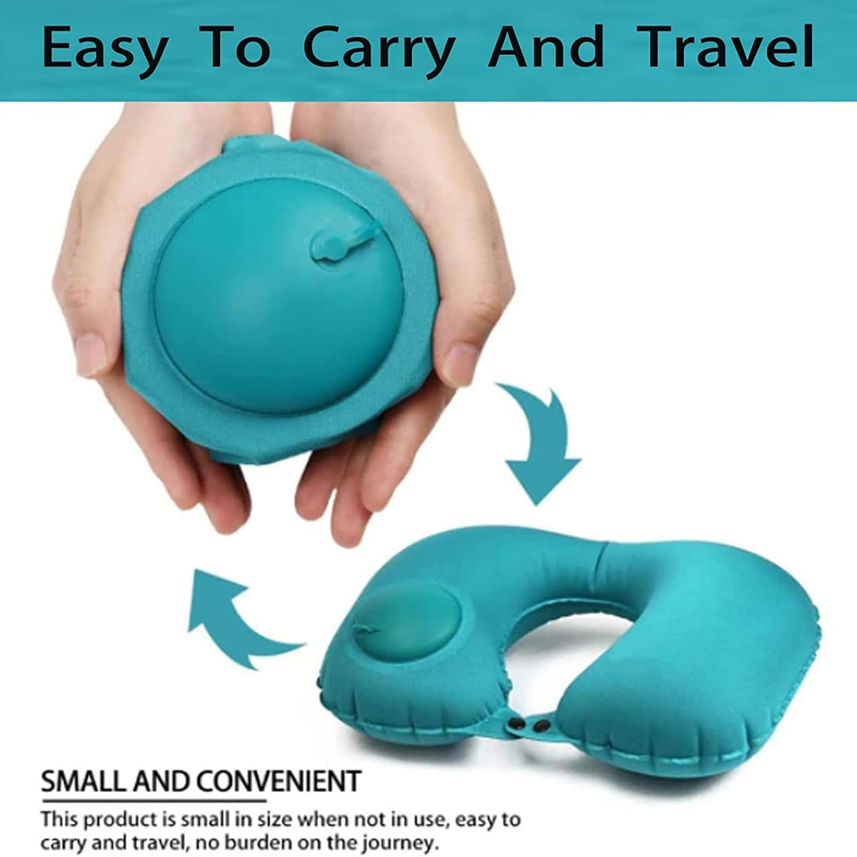 Inflatable Neck Travel Pillow with Built-In Hand Pump for Airplane, Car & Train Trips | Waterproof Ergonomic Support | Compact Portable Desi