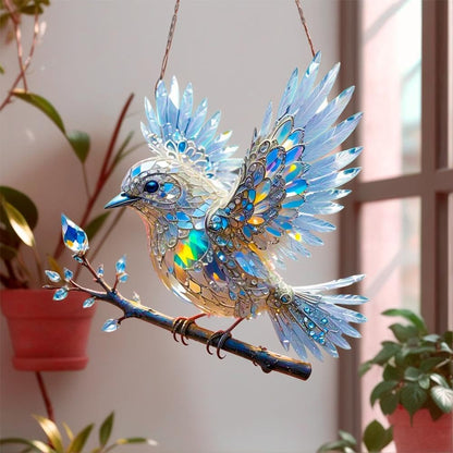Prism Bird Window Ornament - Rainbow Light Catcher Suncatcher for Home Windows, Crystal Effect Acrylic Decoration 6x6 or 8x8 Inch