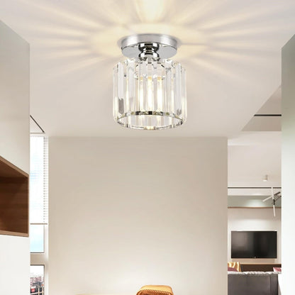 Cube Crystal Flush Mount Ceiling Light with Brass Frame 10 Inch for Bedroom Hallway Entryway Living Room Office Modern Home Lighting Fixture