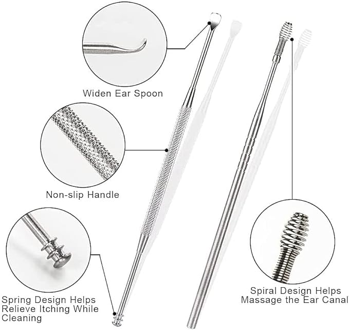 Stainless Steel Ear Cleaning Tool Set with Portable Case for Safe Wax Removal | Reusable Earwax Remover Kit for Adults and Kids | Profession