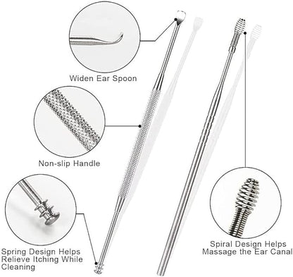 Stainless Steel Ear Cleaning Tool Set with Portable Case for Safe Wax Removal | Reusable Earwax Remover Kit for Adults and Kids | Profession
