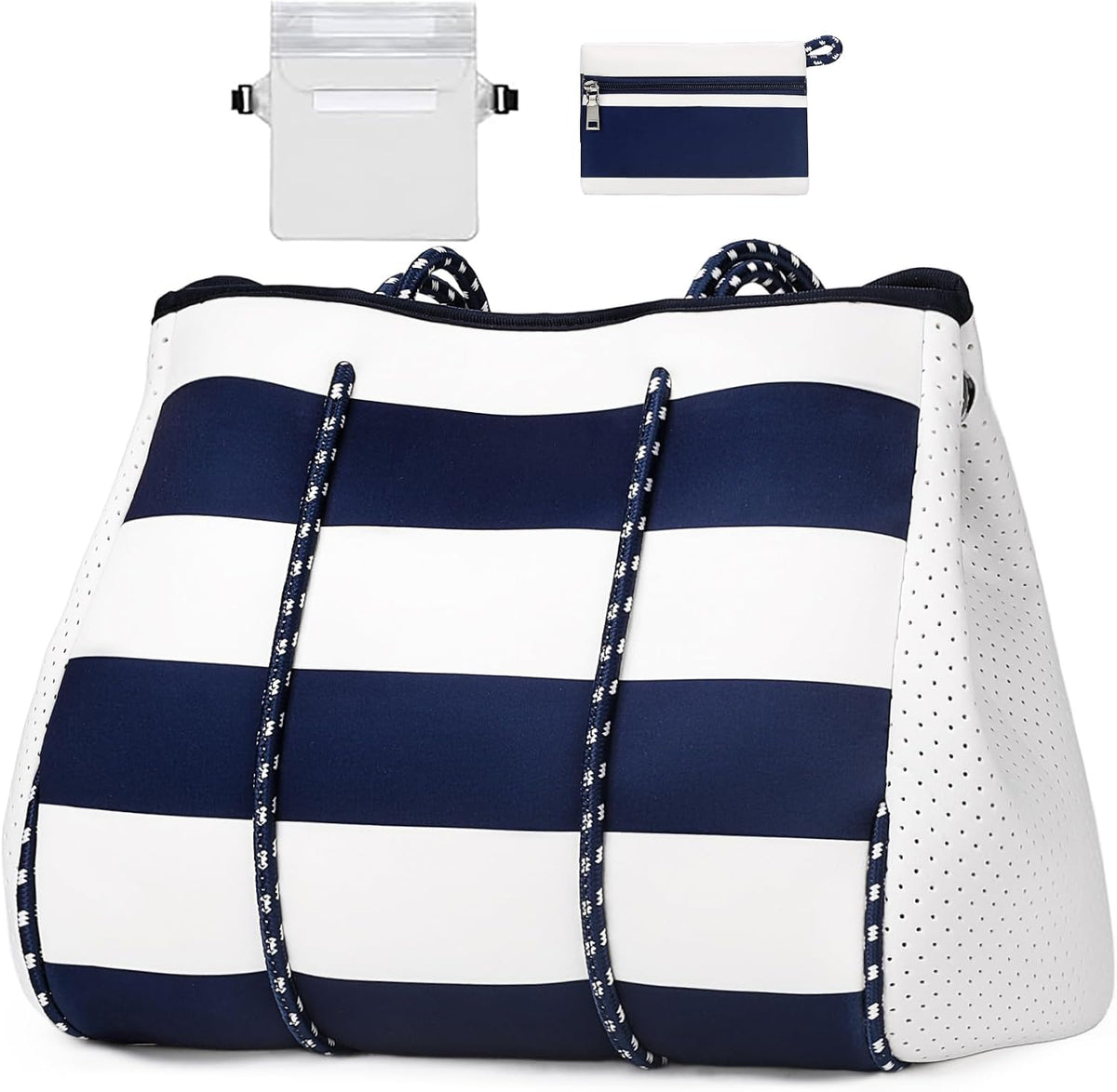 Neoprene Beach Bag with Inner Zipper Pocket, Large Beach Tote Bag with Purse, Machine Washable Travel Tote Bag