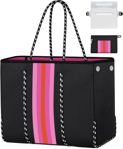 Neoprene Beach Bag with Inner Zipper Pocket, Large Beach Tote Bag with Purse, Machine Washable Travel Tote Bag