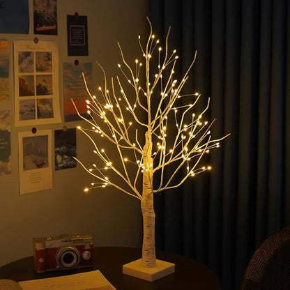 USB Rechargeable LED Birch Tree Accent Lamp 23 Inches Tall White Natural Wood Finish for Nightstand Desk Bedroom Living Room Office Ambient