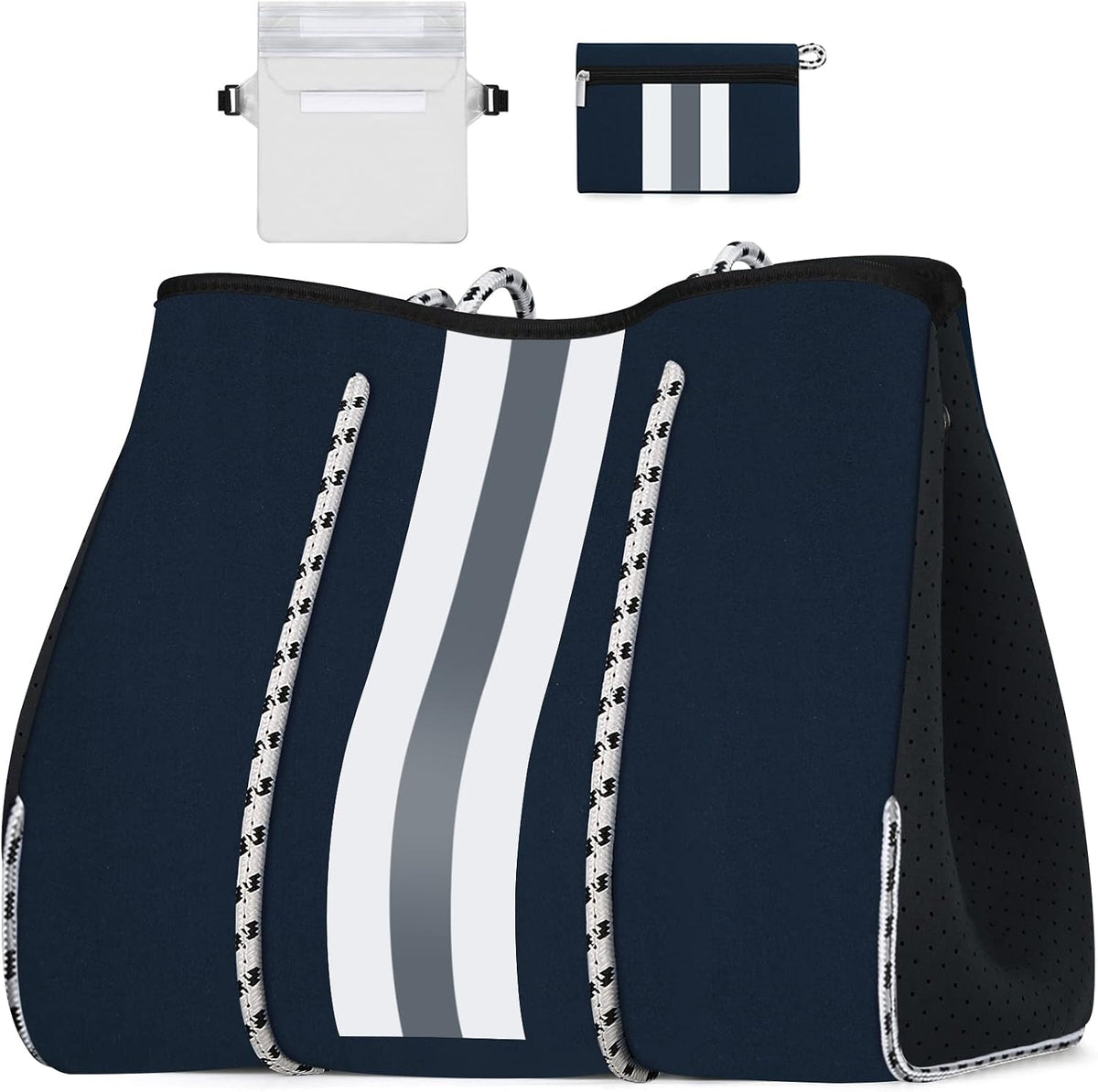 Neoprene Beach Bag with Inner Zipper Pocket, Large Beach Tote Bag with Purse, Machine Washable Travel Tote Bag