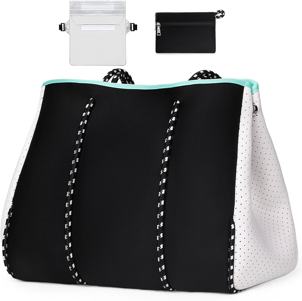 Neoprene Beach Bag with Inner Zipper Pocket, Large Beach Tote Bag with Purse, Machine Washable Travel Tote Bag