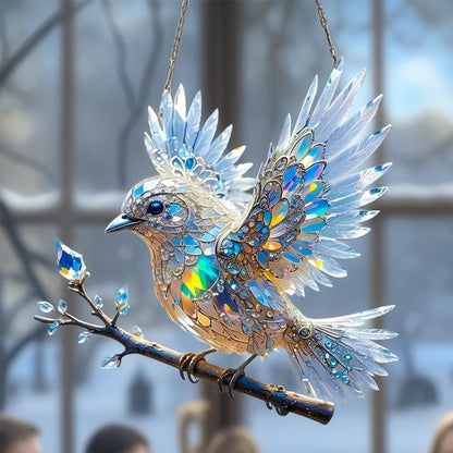 Prism Bird Window Ornament - Rainbow Light Catcher Suncatcher for Home Windows, Crystal Effect Acrylic Decoration 6x6 or 8x8 Inch
