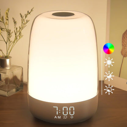 Sunrise Alarm Clock with Gradual Light & Natural Sounds – Rechargeable Wake-Up Lamp with Dual Alarms, Sunset Mode & Portable Design for