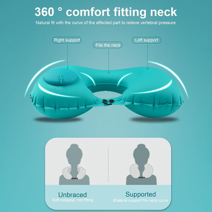 Inflatable Neck Travel Pillow with Built-In Hand Pump for Airplane, Car & Train Trips | Waterproof Ergonomic Support | Compact Portable Desi