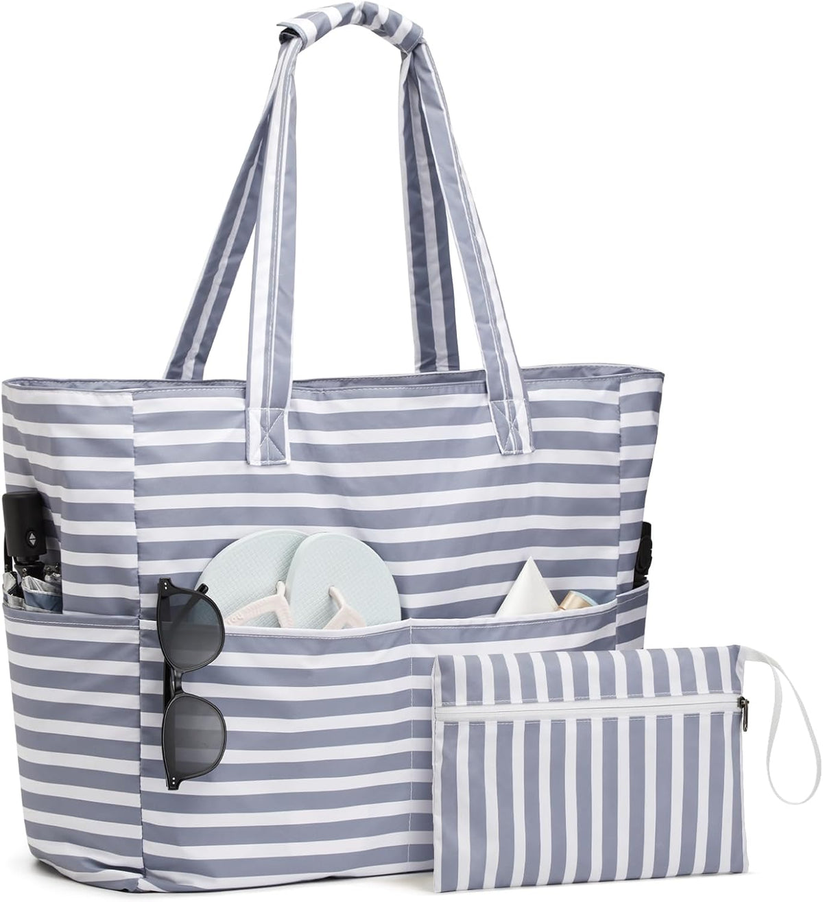 Beach Bag Waterproof and Sandproof, Foldable Beach Tote Bag with Wet Compartment, Extra Large Beach Bag for Travel