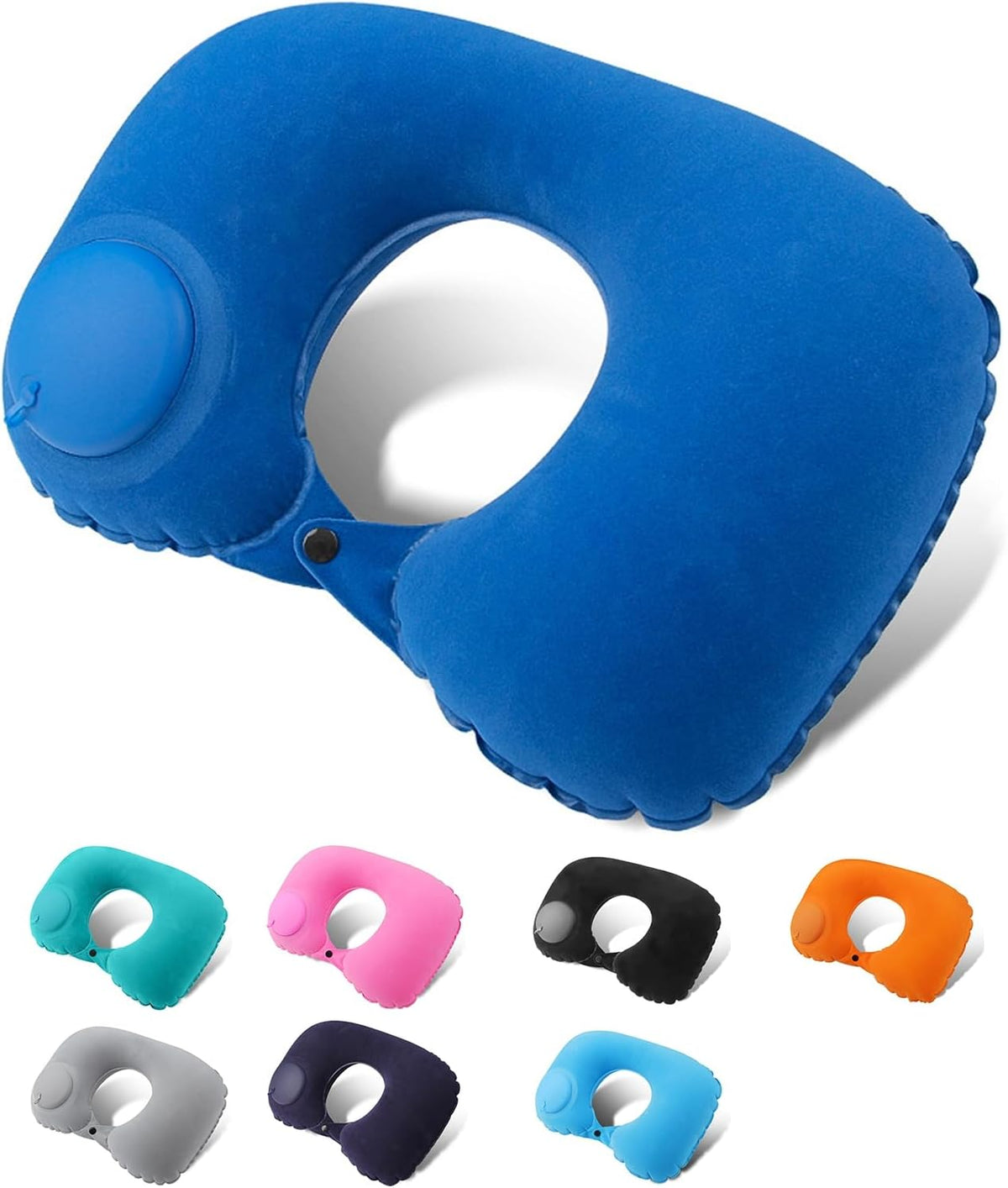 Inflatable Neck Travel Pillow with Built-In Hand Pump for Airplane, Car & Train Trips | Waterproof Ergonomic Support | Compact Portable Desi