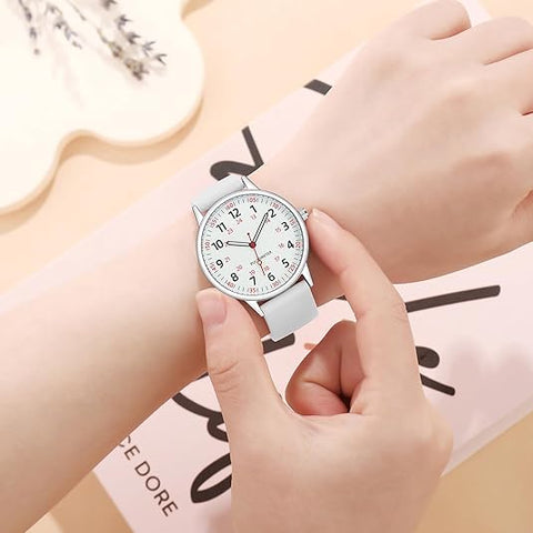Analog Watch with Silicone Band, Waterproof Watch with Second Hand for Nurses, Easy to Read Gift for Nurse