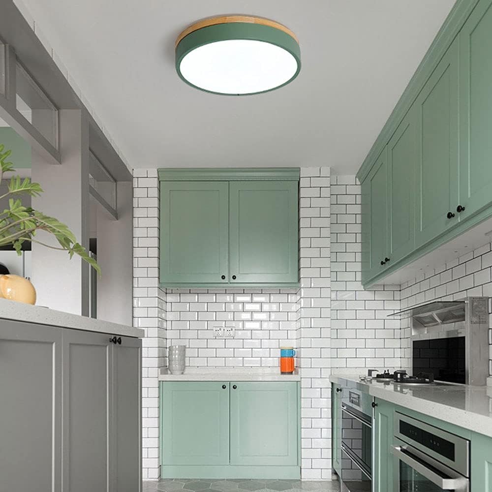 Round Wood Flush Mount LED Ceiling Light 3-Color Dimmable Scandinavian Style for Living Room Bedroom Kitchen