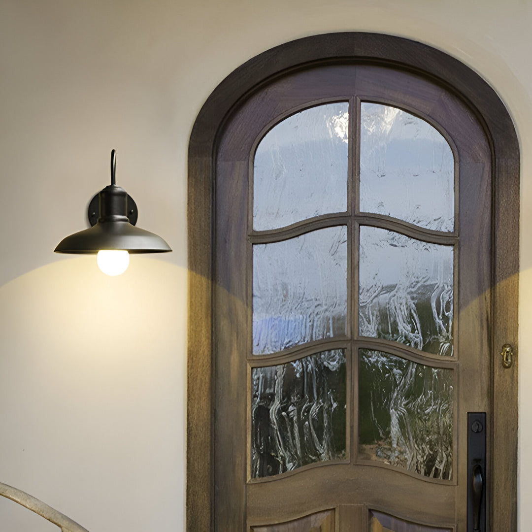 Iron Sconce Fixture with Curved Arm for Patio Garage Barn Entry 9-11 in Shade Weatherproof IP65 LED 1400 Lumen Neutral White Metal Housing