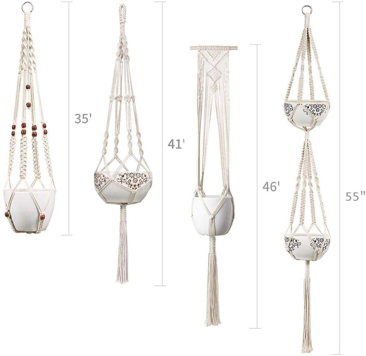 4-Piece Handcrafted Boho Macrame Plant Holder Set