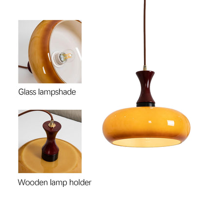 Handcrafted Timber & Glass Ceiling Fixture 12-Inch Suspended Lighting Ideal for Kitchens Dining Areas Bedrooms E26 Socket Rustic Farmhouse M