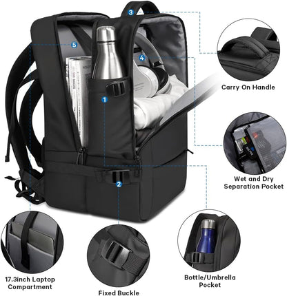 Convertible Carry-On Backpack with Laptop Compartment | Water-Resistant Travel Bag with Duffle Mode | Fits 17-Inch Laptop | Security Pocket